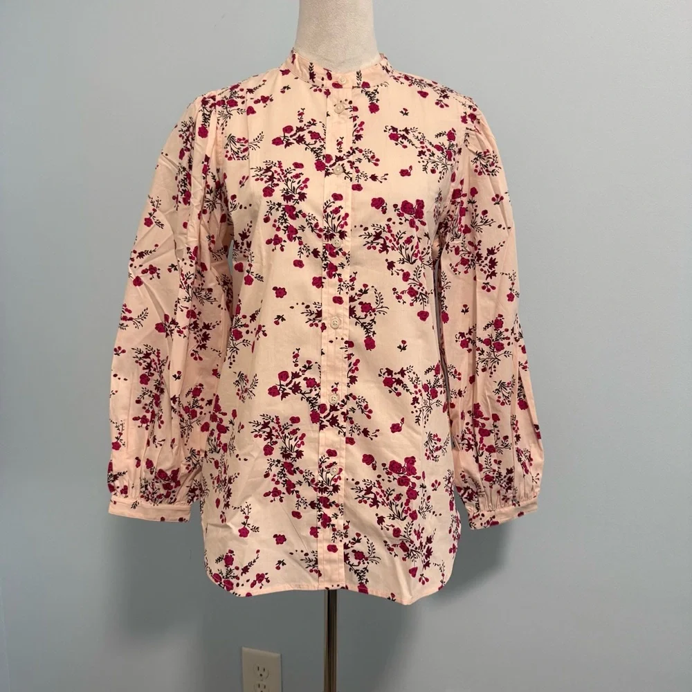 J‎ Crew Women’s Classic-fit collarless puff sleeve Floral Blouse Size 6